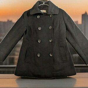 Calvin Klein Black Wool Blend Pea Coat Double Breasted Womens Size 10